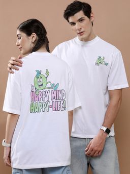 HIGHLANDER - White Polyester Round Neck Oversized T-Shirt