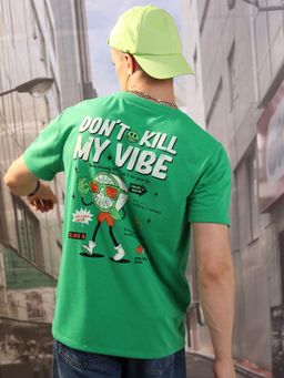 HIGHLANDER - Green Polyester Round Neck Oversized T-Shirt