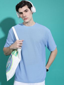 HIGHLANDER - Blue Polyester Round Neck Oversized T-Shirt