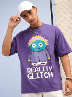 HIGHLANDER - Purple Cotton Blend Round Neck Oversized T-Shirt