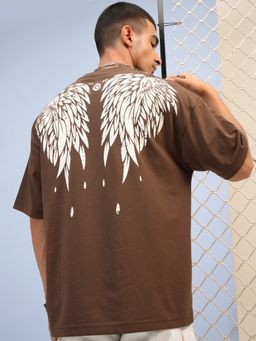 HIGHLANDER - Brown Cotton Blend Round Neck Oversized T-Shirt