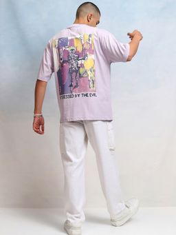 HIGHLANDER - Mauve Cotton Blend Round Neck Oversized T-Shirt