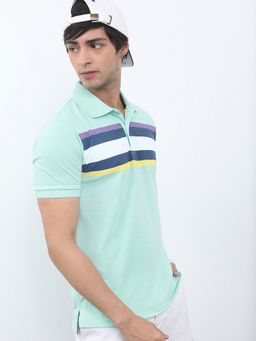 HIGHLANDER - Green Polyester Collar Neck Slim Polo T-Shirt