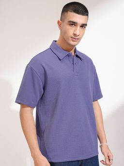 HIGHLANDER - Purple Polyester Blend Collar Neck Relaxed Polo T-Shirt
