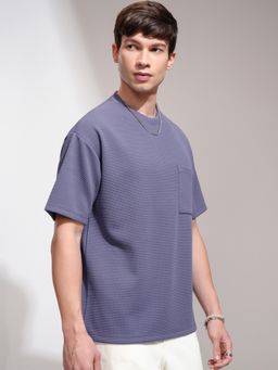 HIGHLANDER - Purple Polyester Blend Round Neck Relaxed T-Shirt
