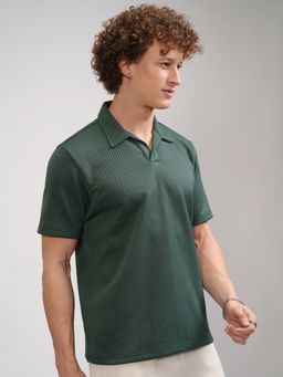 HIGHLANDER - Teal Polyester Blend Collar Neck Relaxed Polo T-Shirt