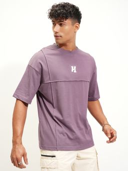 HIGHLANDER - Mauve Cotton Round Neck Oversized T-Shirt