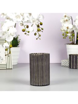 HomeTown - Phiona Glass Diamond Stud Handcrafted Votive 15 Cm In Grey Colour