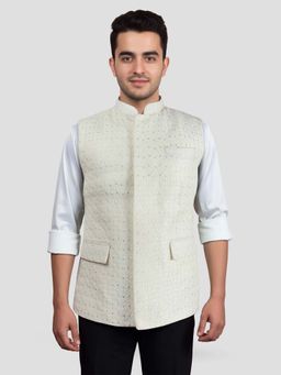 Vastramay - Cream Mandarin Neck Nehru Jacket