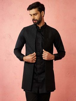 Vastramay - Black Mandarin Neck Nehru Jacket