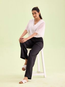 Go Colors - Women Black Linen Cargo Pant