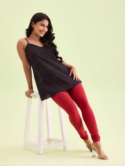 Go Colors - Soft Cotton Stretch Churidar For Women | Breathable, Mid Rise, Full Length, Cherry