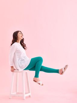 Go Colors - Soft Cotton Stretch Ankle Length Leggings For Women | Breathable, Mid Rise, Peacock Green
