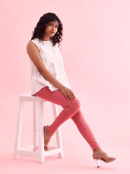 Go Colors - Soft Cotton Stretch Ankle Length Leggings For Women | Breathable, Mid Rise, Rusty Pink