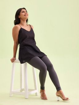 Go Colors - Soft Cotton Stretch Ankle Length Leggings For Women | Breathable, Mid Rise, Silver Grey