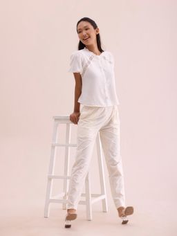 Go Colors - Women Solid Cream Mid Rise Cotton Pants