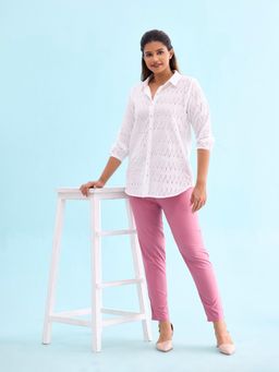 Go Colors - Women Solid Light Wine Mid Rise Cotton Pants