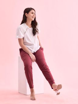 Go Colors - Women Solid Maroon Mid Rise Cotton Pants