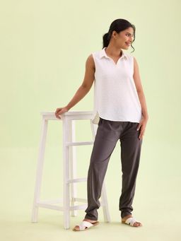 Go Colors - Women Solid Silver Grey Mid Rise Cotton Pants