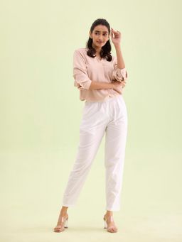 Go Colors - Women Solid White Mid Rise Cotton Pants