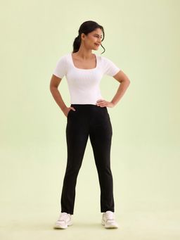 Go Colors - Women Solid Black Mid Rise Suede Treggings