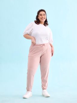 Go Colors - Women Solid Cotton Baby Pink Cuffed Joggers