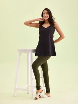 Go Colors - Soft Cotton Stretch Churidar For Women | Breathable, Mid Rise, Full Length, Dark Olive