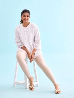 Go Colors - Shimmer Ankle Length Leggings For Women | Smooth Nylon Finish, Mid Rise, Beige