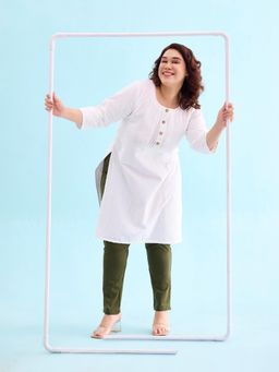 Go Colors - Women Solid Dark Olive Cotton Mid Rise Kurti Pants