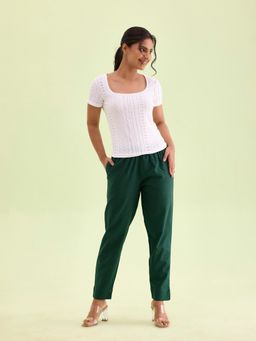 Go Colors - Women Solid Bottle Green Cotton Pencil Pant