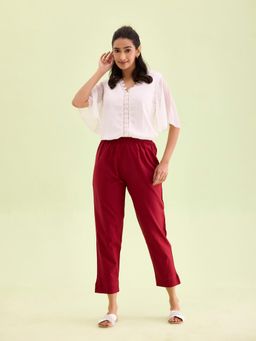 Go Colors - Women Solid Maroon Cotton Pencil Pant
