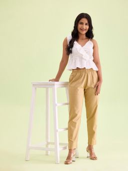 Go Colors - Women Solid Wheat Cotton Pencil Pant