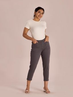 Go Colors - Women Silver Grey Solid Mid Rise Cropped Jeggings