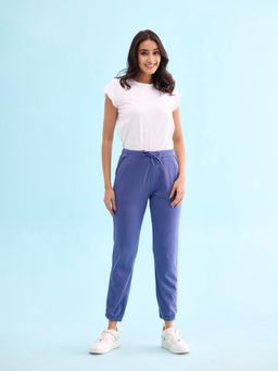 Go Colors - Women Solid Cotton Jeans Blue Cuffed Joggers