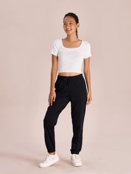 Go Colors - Women Solid Black Mid Rise Cotton Casual Joggers