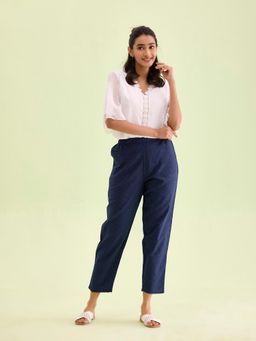 Go Colors - Women Striped Navy Linen Pants