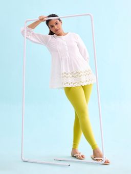 Go Colors - Soft Cotton Stretch Ankle Length Leggings For Women | Breathable, Mid Rise, Lime