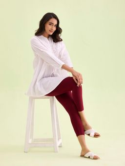 Go Colors - Soft Cotton Stretch Cropped Leggings For Women | Breathable, Mid Rise, Black Maroon