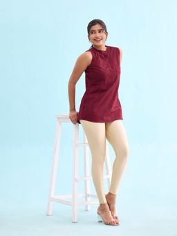 Go Colors - Shimmer Ankle Length Leggings For Women | Smooth Nylon Finish, Mid Rise, Dark Cream (2XL)
