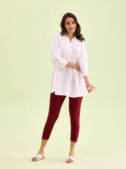 Go Colors - Soft Cotton Stretch Cropped Leggings For Women | Breathable, Mid Rise, Black Maroon (2XL)