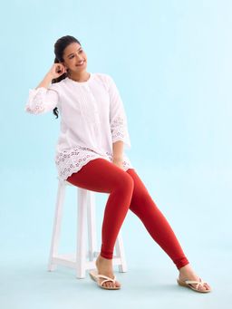 Go Colors - Soft Cotton Stretch Ankle Length Leggings For Women | Breathable, Mid Rise, Dark Rust (2XL)