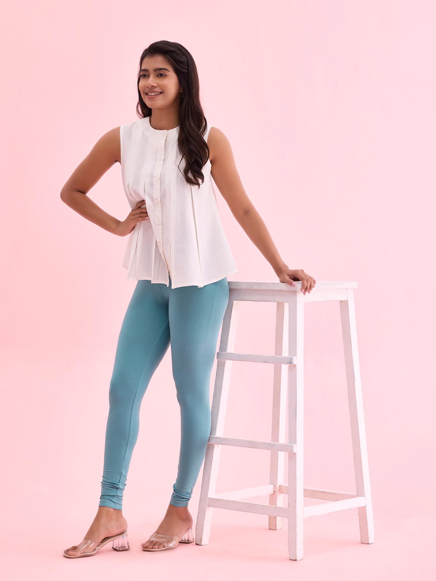 go colors Soft Cotton Stretch Ankle Length Leggings For Women | Breathable, Mid Rise, Light Mint (2XL)-picture-44