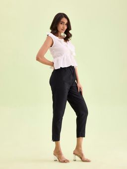 Go Colors - Women Black Solid Mid Rise Metallic Pants