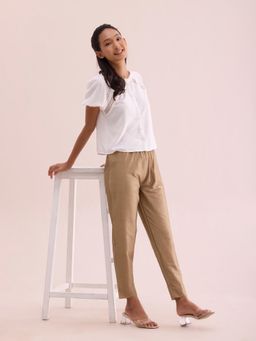 Go Colors - Women Gold Solid Mid Rise Metallic Pants