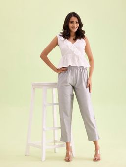 Go Colors - Women Silver Solid Mid Rise Metallic Pants