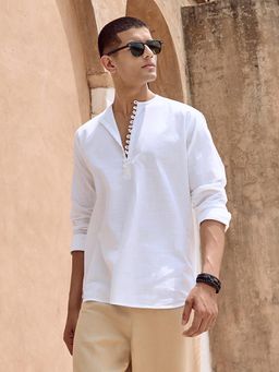 KINGDOM OF WHITE - Arc Kurta Shirt with Button and loops styling