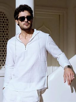 KINGDOM OF WHITE - Cocoon Full Sleeves Half Zip Placket With Hoodie