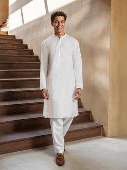 KINGDOM OF WHITE - Harmony - Pure Cotton White Mandarin Collar Kurta