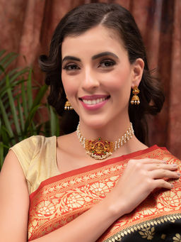 PANASH - Gold Plated Multi-Color Stone Studded Temple Choker Jewellery Set