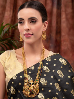 PANASH - Gold Plated Stone Studded Layered Temple Jewellery Set